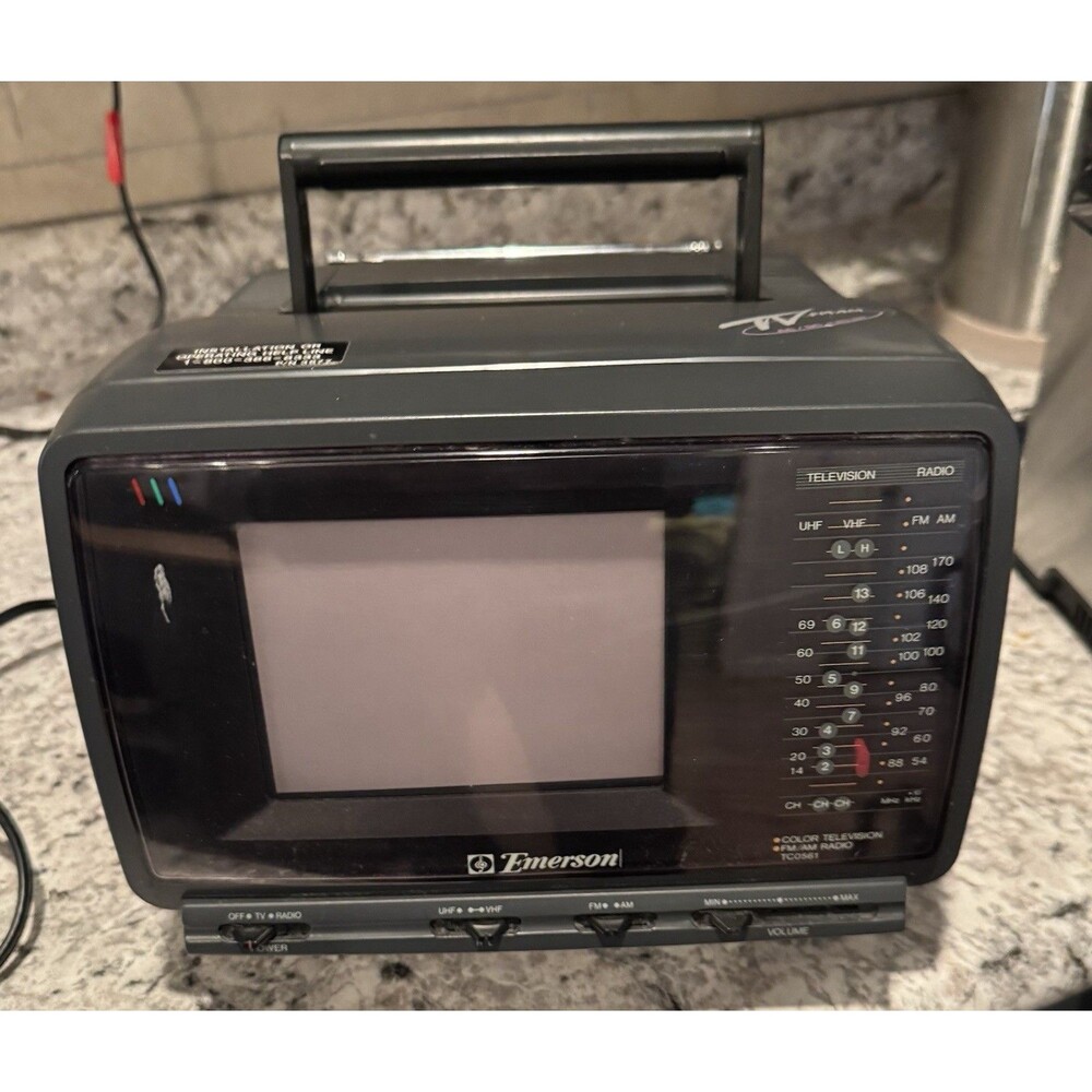 Vintage Emerson Portable TV AC/DC Model TC0561 FM/AM Radio with Power Cable